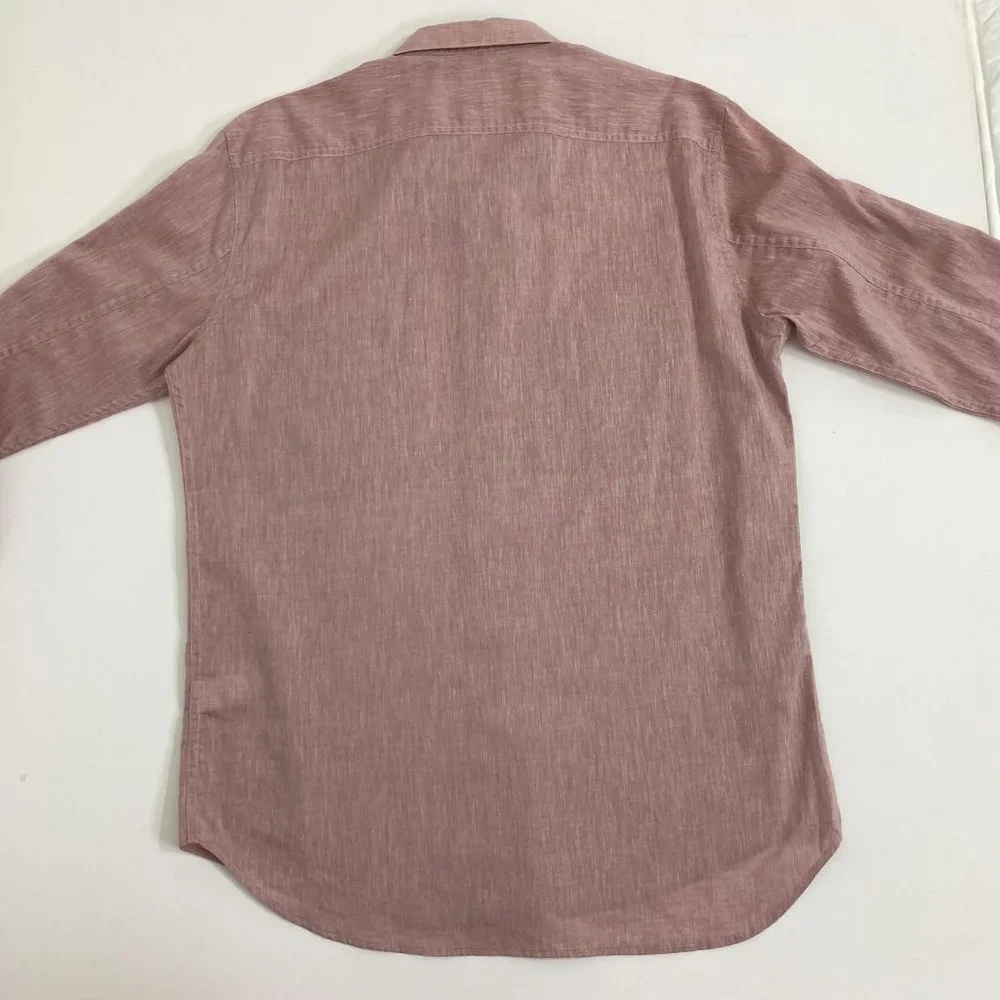 Theory Mens Large Heather Red Button Down Shirt Long Sleeve 2 Front Pockets - Picture 7 of 12